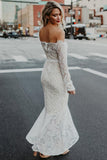 Mermaid Off-the-Shoulder Long Sleeves High Low Lace Beach Wedding Dress TN225 - Tirdress