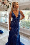 Mermaid Royal Blue V-Neck Long Prom Dress Party Dress TP1147 - Tirdress