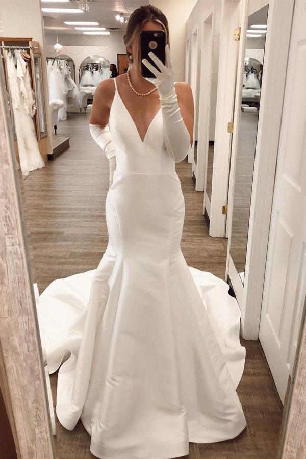 Mermaid Satin Sexy Back Wedding Dress with Detachable Bow TN315 Custom Size / Ivory Mermaid Satin Sexy Back Wedding Dress with Detachable Bow TN315 Custom Size / Ivory