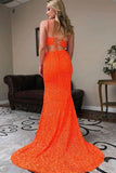 Mermaid Two Piece Orange Sequins Long Prom Formal Dress TP1149 - Tirdress