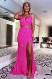 Mermaid Two Piece Orange Sequins Long Prom Formal Dress TP1149 - Tirdress