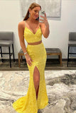 Mermaid Two Piece Orange Sequins Long Prom Formal Dress TP1149 - Tirdress