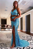 Mermaid Two Piece Orange Sequins Long Prom Formal Dress TP1149 - Tirdress