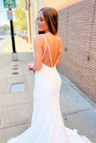 Mermaid V-Neck Ivory Satin Wedding Dress With Lace Appliques TN334 - Tirdress