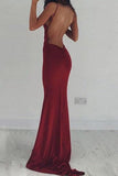 Mermaid Deep V-Neck Backless Burgundy Satin Prom Dress PG437 - Tirdress