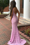 Mermaid Deep V-Neck Floor Length Lace Prom Dresses with Beading PG450 - Tirdress