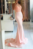 Mermaid High Nack Sweep Train Pink Satin Prom Dress with Beading Lace PG426 - Tirdress