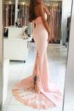 Mermaid High Nack Sweep Train Pink Satin Prom Dress with Beading Lace PG426 - Tirdress