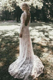 Meerjungfrau-Brautkleid mit Stehkragen, rückenfrei, langen Ärmeln, Boho-Spitze, TN147 