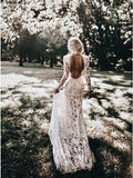 Mermaid High Neck Backless Long Sleeves Boho Lace Wedding Dress TN147 - Tirdress