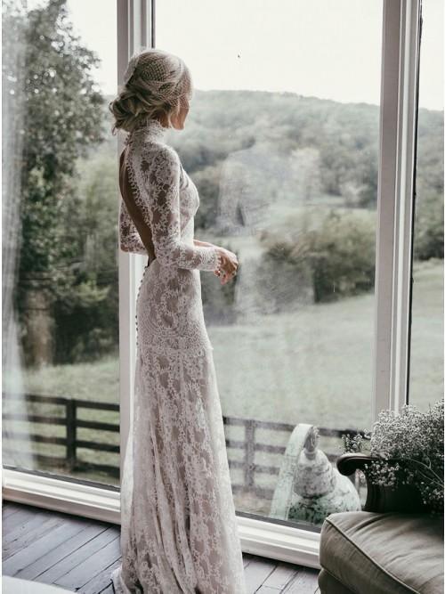 Turtleneck lace wedding sales dress