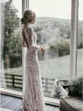 Mermaid High Neck Backless Long Sleeves Boho Lace Wedding Dress TN147 - Tirdress