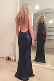 Mermaid Jewel Floor-Length Sleeveless Backless Sequined Prom Dress TP0046