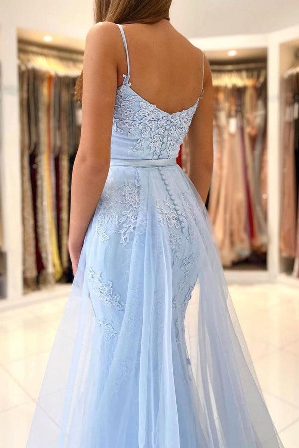 Mermaid Lace Blue Tulle Long Prom Dress Evening Dress TP1051 - Tirdress