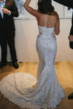 Mermaid Lace Sweetheart Sleeveless Sweep Train Split Wedding Dress TN265 - Tirdress