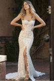 Mermaid Lace Sweetheart Sleeveless Sweep Train Split Wedding Dress TN265