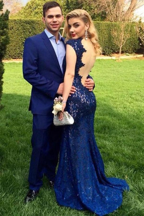 Mermaid Lace V-Neck Prom Dress Backless Evening Dress PG329 - Tirdress
