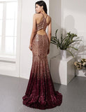 Mermaid Long Prom Dresses Halter Sweep Train Evening Party Dresses TP0963 - Tirdress