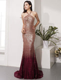 Mermaid Long Prom Dresses Halter Sweep Train Evening Party Dresses TP0963 - Tirdress