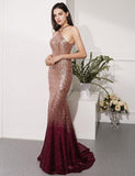 Mermaid Long Prom Dresses Halter Sweep Train Evening Party Dresses TP0963 - Tirdress