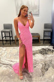 Mermaid V Neck Open Back Cross Back Light Pink Detachable Prom Dresses TP1094 - Tirdress