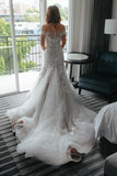 Mermaid Off-the-Shoulder Court Train Tulle Wedding Dress with Appliques WD097