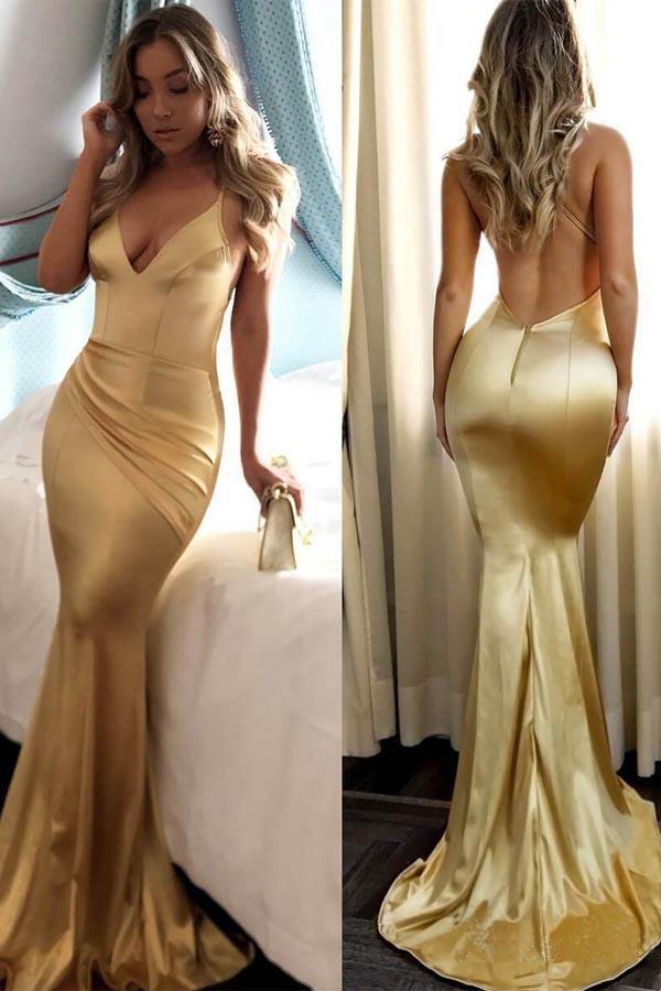 Mermaid Prom Dresses Spaghetti Straps Long Sexy Gold Prom Dress Custom Size / Gold Mermaid Prom Dresses Spaghetti Straps Long Sexy Gold Prom Dress Custom Size / Gold