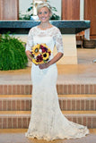 Mermaid Scoop Open Back Long Sleeves Wedding Dresses With Appliques WD004 - Tirdress