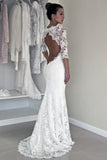 Mermaid Scoop Open Back Long Sleeves Wedding Dresses With Appliques WD004 - Tirdress