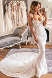 Mermaid Spaghetti Straps Lace Wedding Dress Bridal Gown TN151 - Tirdress