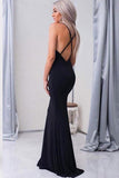 Mermaid Spaghetti Straps Sweep Train Black Satin Prom Dress PG415 - Tirdress