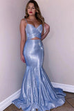 Mermaid Spaghetti Straps V-Neck Blue Two Piece Mermaid Prom Dress TP0994 - Tirdress