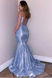 Mermaid Spaghetti Straps V-Neck Blue Two Piece Mermaid Prom Dress TP0994 - Tirdress