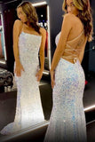 Glitzerndes Abendkleid im Meerjungfrau-Stil mit Pailletten, langes, rückenfreies Partykleid TP1088