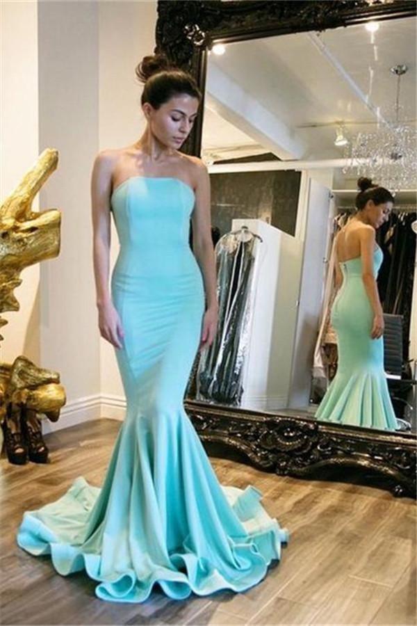Mermaid Strapless Satin 2017 Evening Dress Prom Dresses PG346 - Tirdress