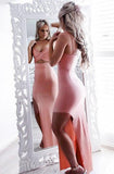 Sirène bretelles rose Spandex fendu côté croisé robe de bal TP0087