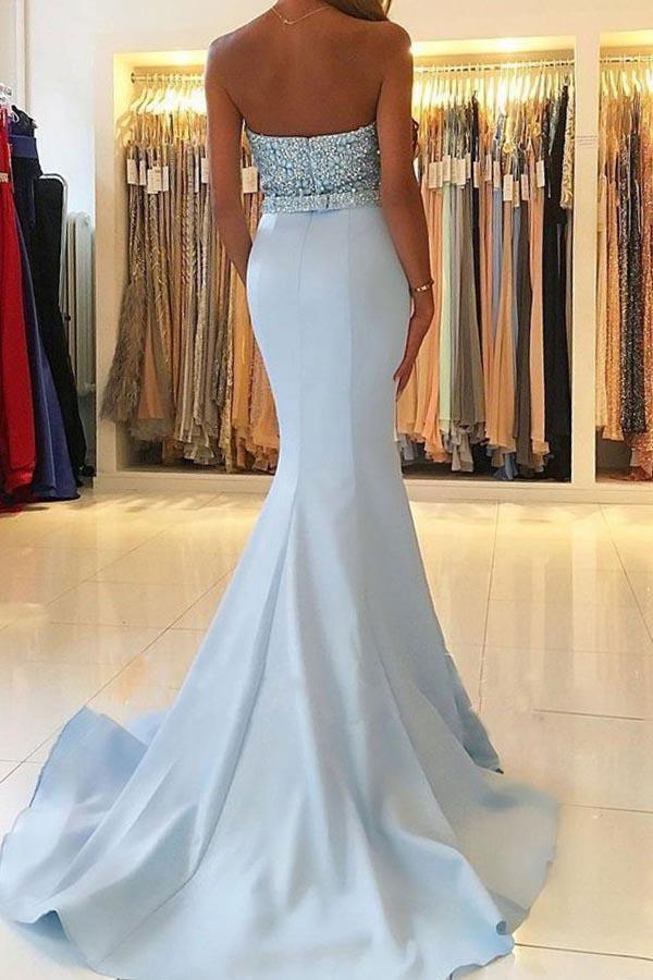 Mermaid Sweetheart Sweep Train Blue Prom Dress with Beading PG448 - Tirdress