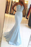 Mermaid Sweetheart Sweep Train Blue Prom Dress with Beading PG448 - Tirdress