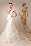 Mermaid V-neck Lace-up Appliques Court Train Wedding Dress WD044 - Tirdress