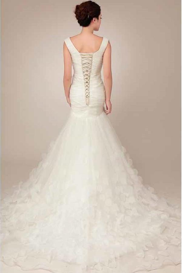 Mermaid V-neck Lace-up Appliques Court Train Wedding Dress WD044 - Tirdress