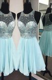 Modest Jewel Sleeveless Short Chiffon Homecoming Dress With Beaded TR0052 - Tirdress