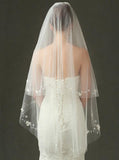 Multi Tier Cut Edge Fingertip Veil with Appliques V002 - Tirdress