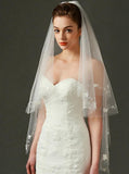 Multi Tier Cut Edge Fingertip Veil with Appliques V002 - Tirdress