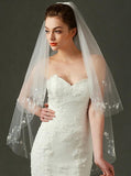 Multi Tier Cut Edge Fingertip Veil with Appliques V002