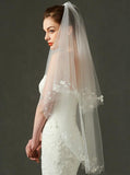 Multi Tier Cut Edge Fingertip Veil with Appliques V002 - Tirdress