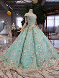 NEW STYLE OFF THE SHOULDER TULLE BALL GOWN PROM DRESSES WITH LACE APPLIQUE TP0852 - Tirdress