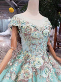 NEW STYLE OFF THE SHOULDER TULLE BALL GOWN PROM DRESSES WITH LACE APPLIQUE TP0852 - Tirdress