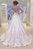 V Neck Long Sleeves Appliques Wedding Dresses With Court Train WD064 - Tirdress