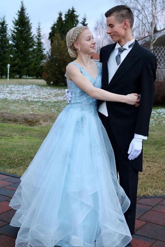 V Neck Open Back Blue Long Prom Dresses Graduation Dresses TP1089 US8 / As Picture V Neck Open Back Blue Long Prom Dresses Graduation Dresses TP1089 US8 / As Picture