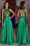 Neck Sleeveless Green Prom Dress Open Back with Beading PG356 - Tirdress